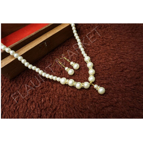 Fashionable Trending Hot Selling White Round Pearls Set Includes Earrings With Multi Color Stones And Pendant