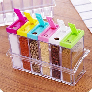 Top Quality Best Selling Classy 6 Spice Rack Plastic Seasoning Pepper Salt Spice Masala Box Spices case Kitchen Dining Storage containers Jars Dispenser Masala Rack Box
