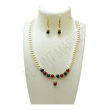 Trendy Hot Selling Multi-color Round Pearls Set Includes Earrings With Multi Color Stones And Pendant (Green Red)