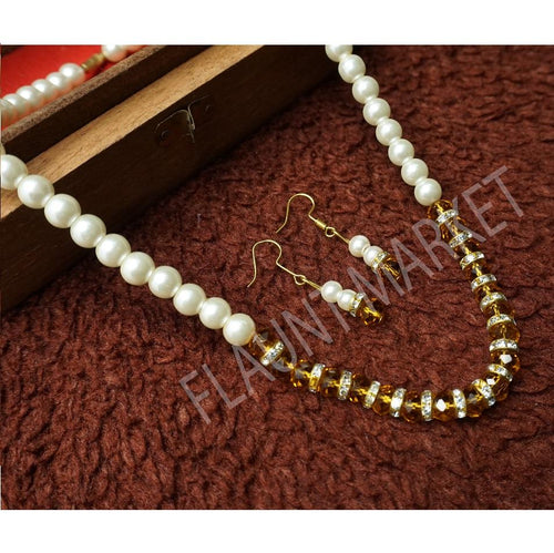 Fashionable Best Quality Designer Pearls Stylish Trending Jewel stone Set (Light Brown)