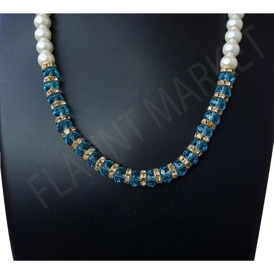 Fashionable Best Quality Designer Pearls Stylish Trending Jewel stone Set (Light Blue)