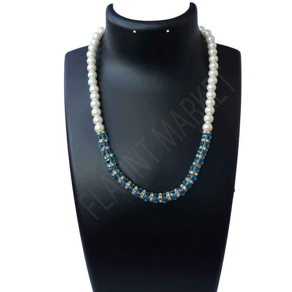 Fashionable Best Quality Designer Pearls Stylish Trending Jewel stone Set (Light Blue)