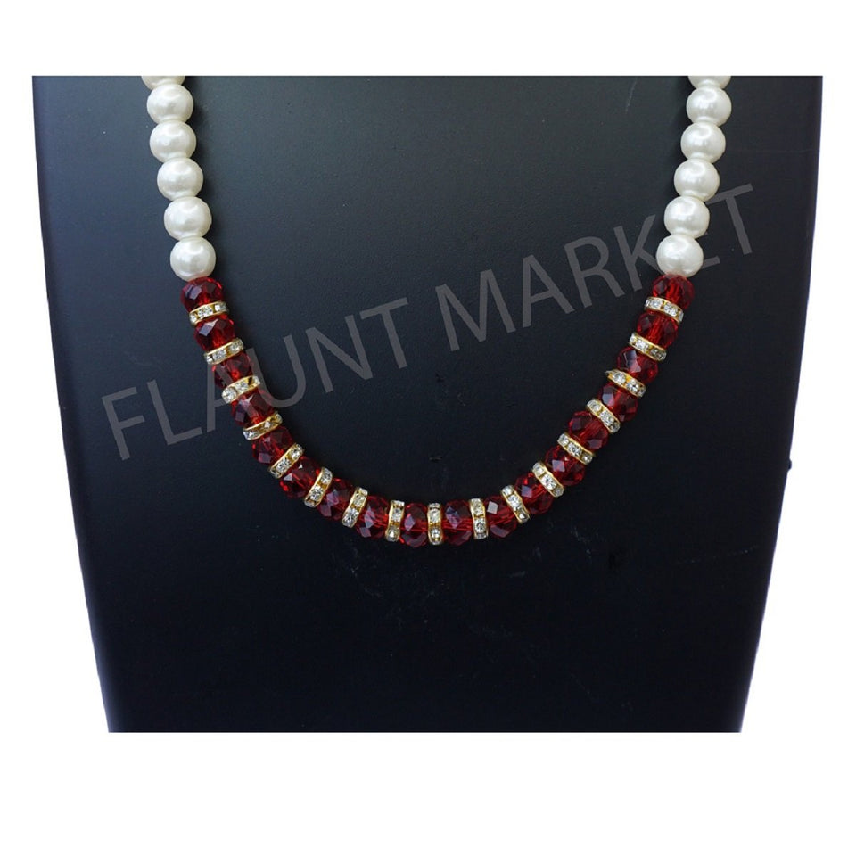 Fashionable Best Quality Designer Pearls Stylish Trending Jewel stone Set (Red)