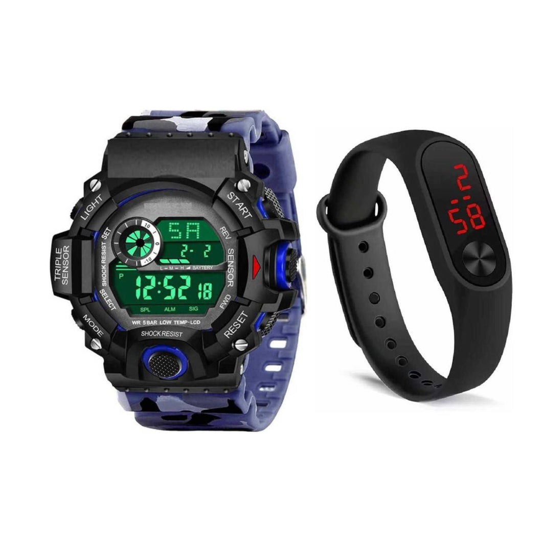 Combo of Sport Band M2 and  Blue Watches Silicone Strap Waterproof LED Digital Watch For Kid Children Student Girl Boy Wristwatch Clock Watches Men Digital Watch Sport Watch 50M Waterproof Auto Date Digital Military Watches Mens Sport Mens Watch