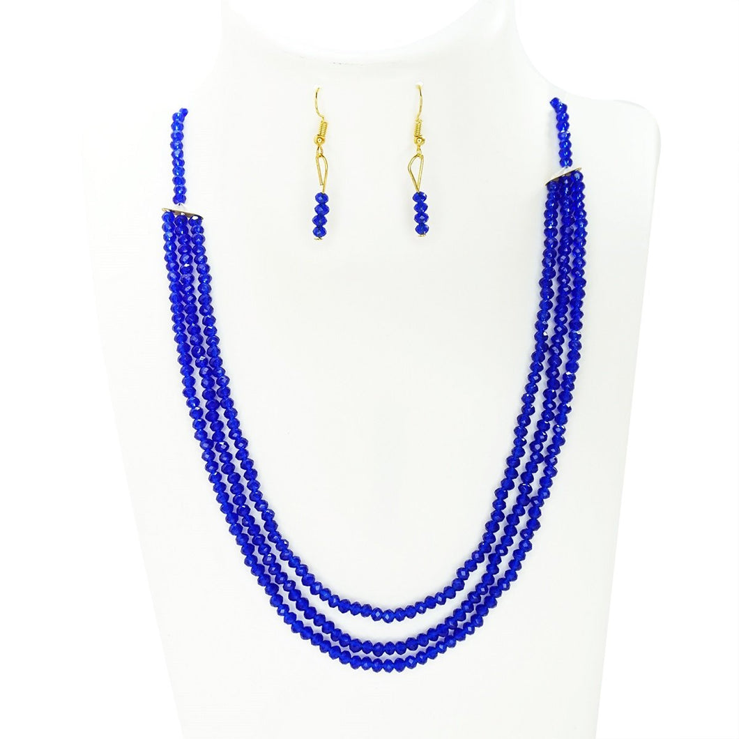 Top Quality New Stylish High Trending's Blue Coloured Beautiful Set Of Neck Piece And Earrings Three Layers