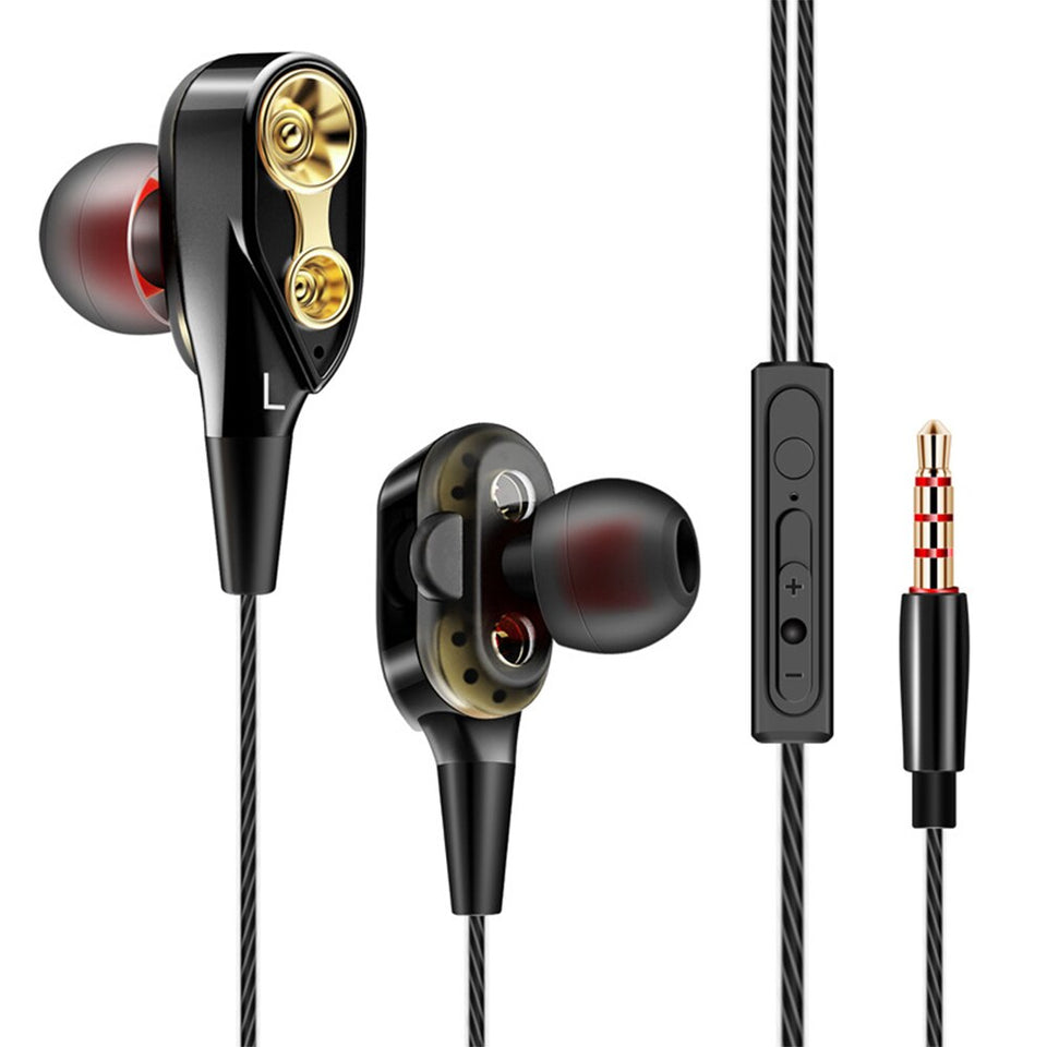 New 4D Stereo Sports Dual Drive In-ear Headset Bass Earphones For All Smart Phones