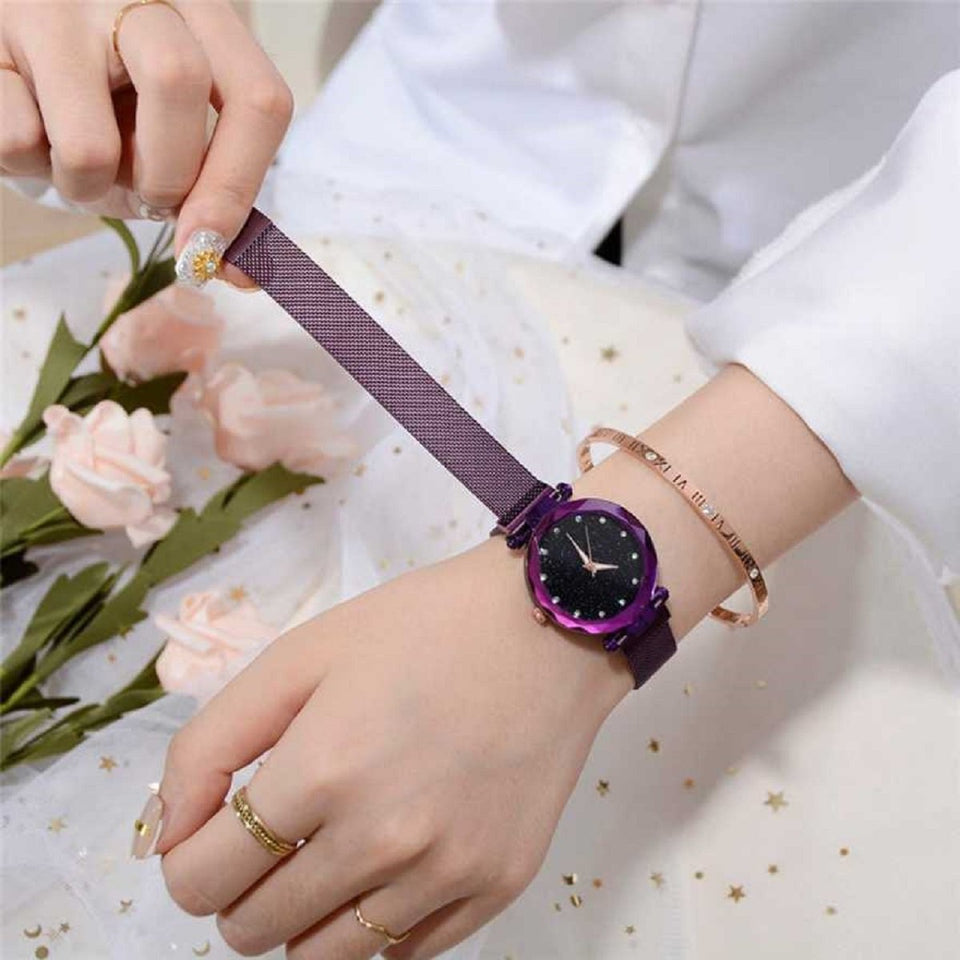 Trending Sale Fashion Ladies Quartz Watch Purple Magnet Alloy Strap Luxury Diamond Roman Scale Alloy Dial Gift Clock Women Watches