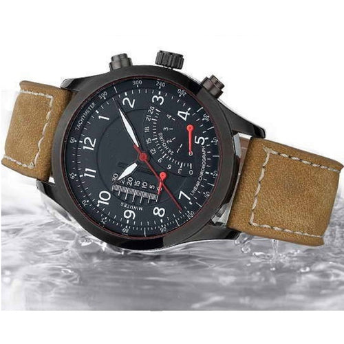 Trending High Quality Luxury Casual Designer Fashion Strap Wristwatches Analog Brown Leather Belt Colorful Dial Black Watches