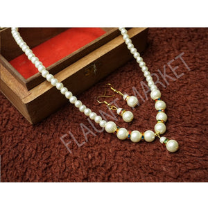 Trendy Hot Selling White Round Pearls Set Includes Earrings With Multi Color Stones And Pendant