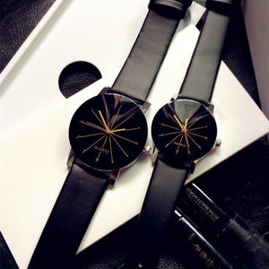 Trending Model Leather Black Strap Women Quartz Wrist Watches Round Dial Fashion Dial Time Men Dress Case Hour Lovers Watch Couple Watches