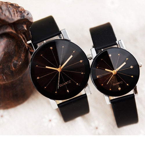 Trending Model Leather Black Strap Women Quartz Wrist Watches Round Dial Fashion Dial Time Men Dress Case Hour Lovers Watch Couple Watches