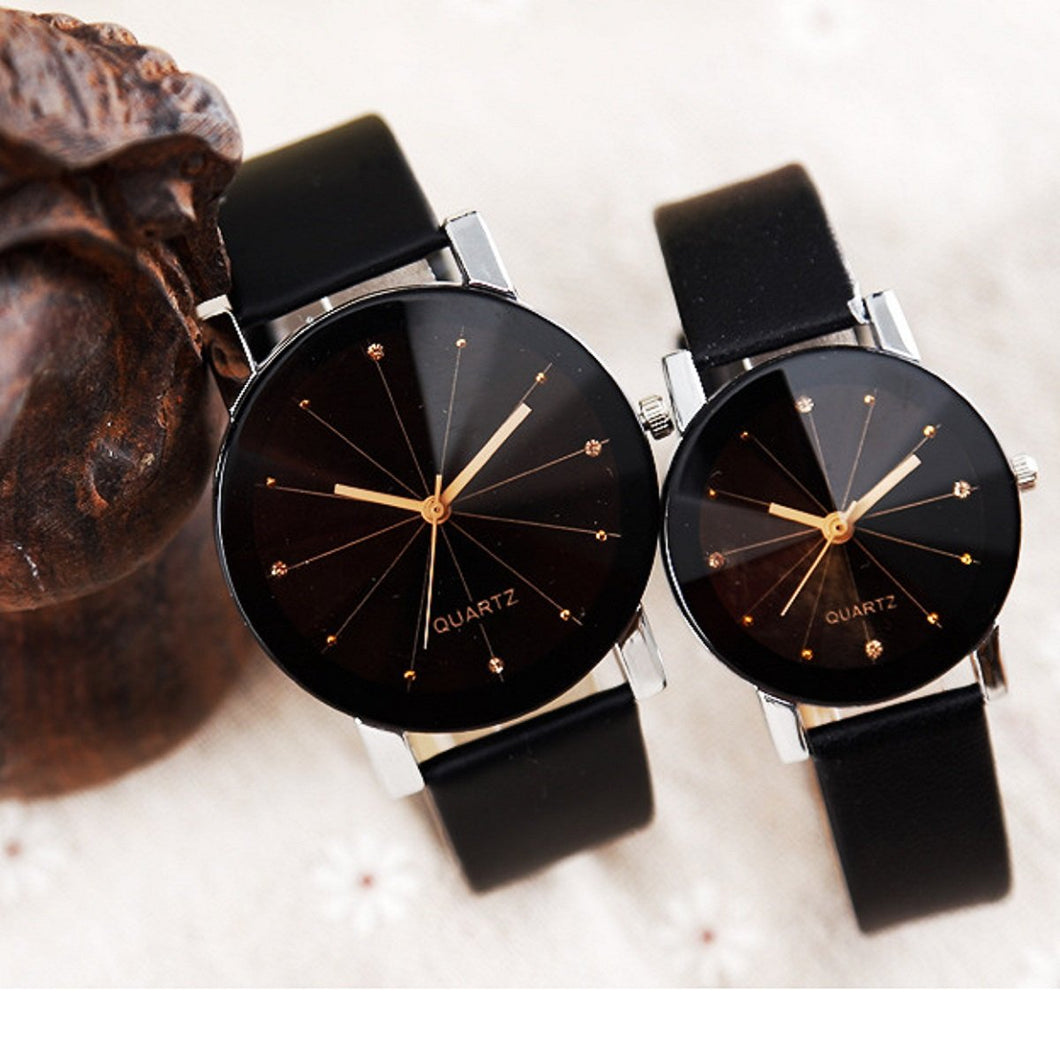 Trending Model Leather Black Strap Women Quartz Wrist Watches Round Dial Fashion Dial Time Men Dress Case Hour Lovers Watch Couple Watches