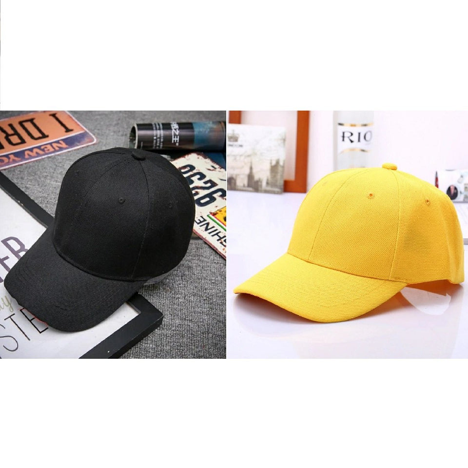 Trending Color Outdoor Sun Hat For Adult Unisex Casual Solid Adjustable Baseball Caps Women Men Black & Yellow