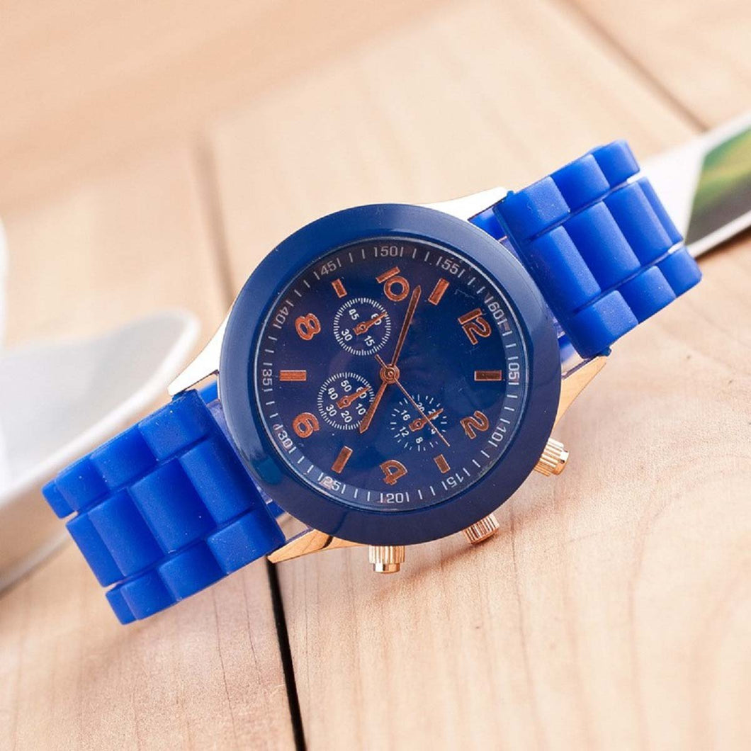 Trending Brand Blue Round Dial Silicone Strap Jelly Sports Quartz Wristwatch Women & Girls For Ladies Colorful Female Watches
