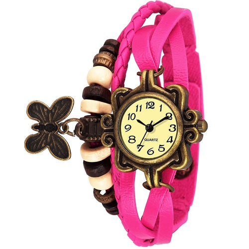 Trending Lady Bead Butterfly Dangle Bracelet Bangle Quartz Wrist Watch Best Quality Sale Women's Butterfly Bracelet Wrist Watches