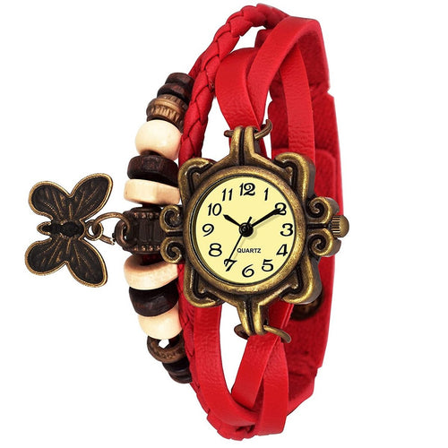 Trending Lady Bead Butterfly Dangle Bracelet Bangle Quartz Wrist Watch Best Quality Sale Women's Butterfly Bracelet Wrist Watches