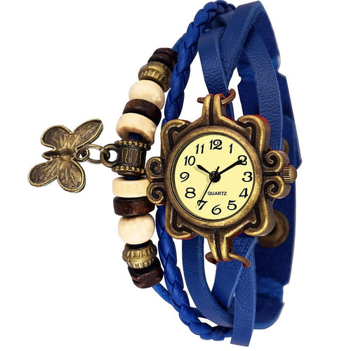 Trending Lady Bead Butterfly Dangle Bracelet Bangle Quartz Wrist Watch Best Quality Sale Women's Butterfly Bracelet Wrist Watches