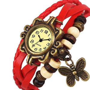 Trending Lady Bead Butterfly Dangle Bracelet Bangle Quartz Wrist Watch Best Quality Sale Women's Butterfly Bracelet Wrist Watches