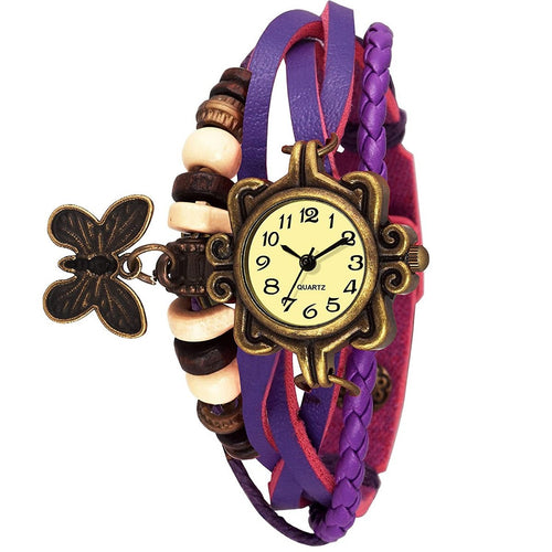Trending Lady Bead Butterfly Dangle Bracelet Bangle Quartz Wrist Watch Best Quality Sale Women's Butterfly Bracelet Wrist Watches