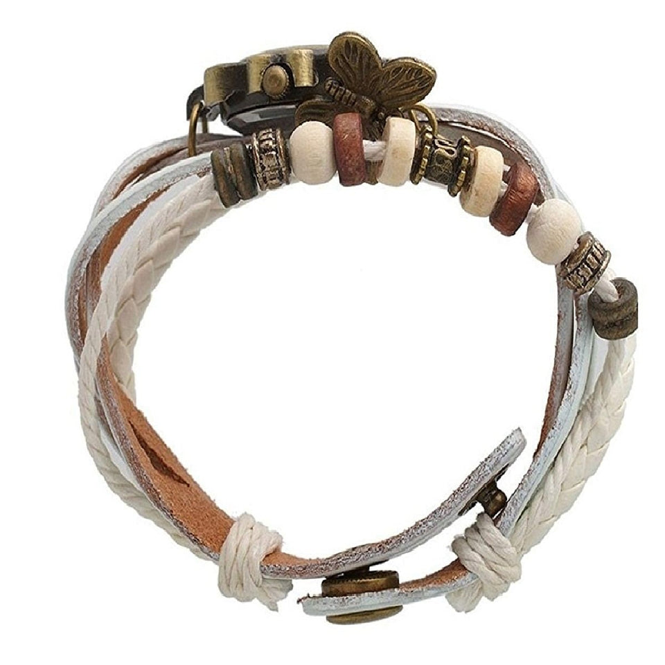 Trending Lady Bead Butterfly Dangle Bracelet Bangle Quartz Wrist Watch Best Quality Sale Women's Butterfly Bracelet Wrist Watches