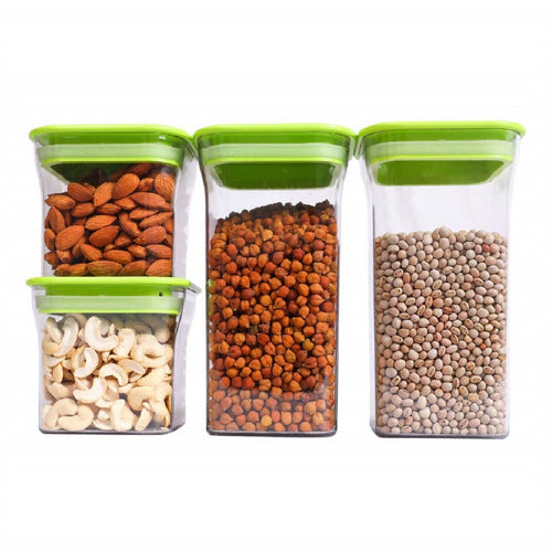 Top Quality Best Selling 4 Pieces Kit Kat Plastic Unbreakable Square Storage Box/Cereal Dispenser Jar, 1100ml 2 Pc and 600ml 2 Pc Storage Container Combo |Multi Colour|