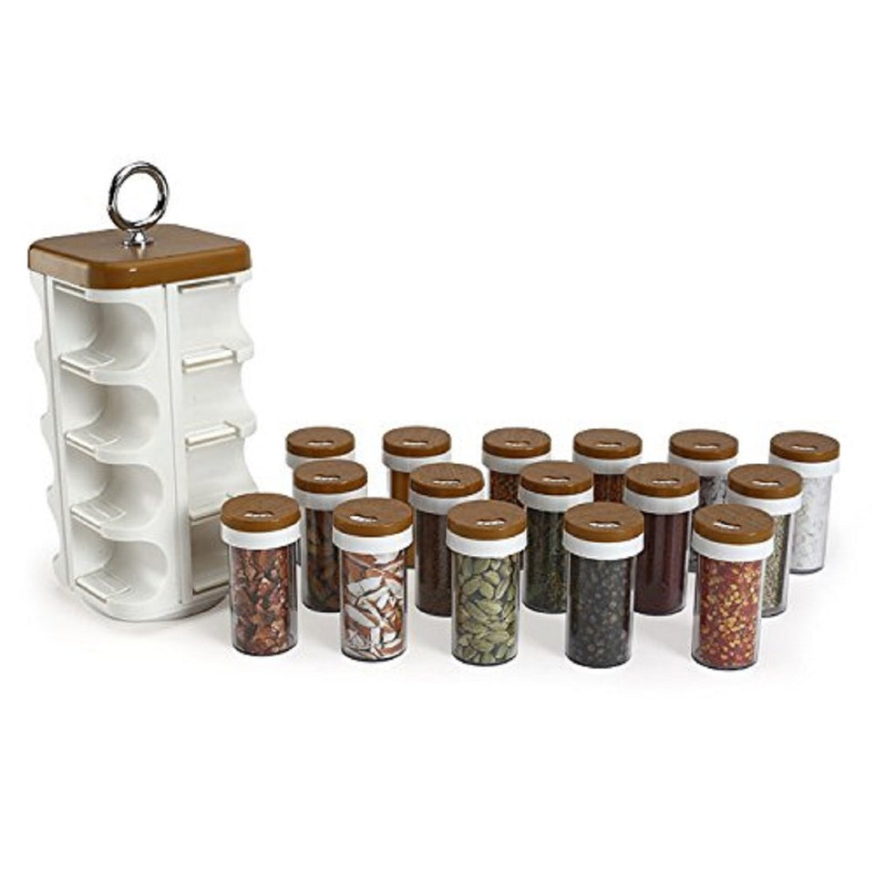 Trending  Plastic Spice Jar, 6.5 X 6.5 X 11.5 Inches, 16 Pieces, Wood Finish