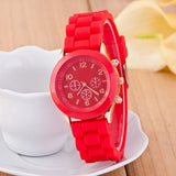 Trending Unisex Casual Red Round Dial Quartz Women Analog Silicone Strap Sports Wrist Watches