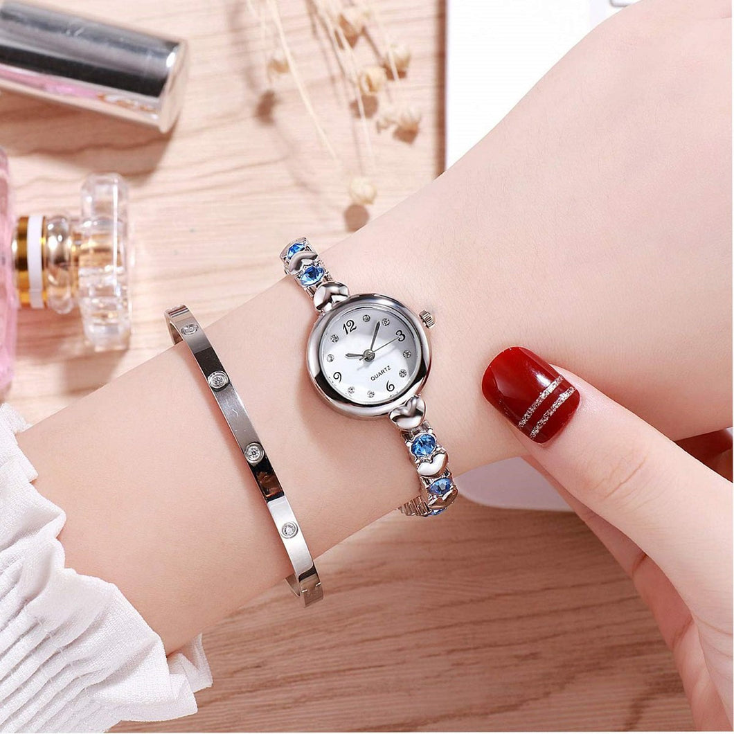 Fashion Best Quality Trending Sale Party-Wedding Formal Casual Silver Strap Blue Stone Diamond Watch for Girls Analog Watch - For Women