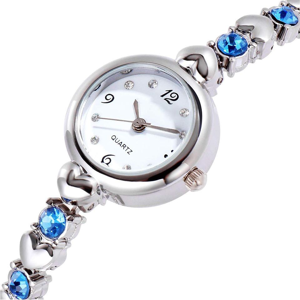 Fashion Best Quality Trending Sale Party-Wedding Formal Casual Silver Strap Blue Stone Diamond Watch for Girls Analog Watch - For Women