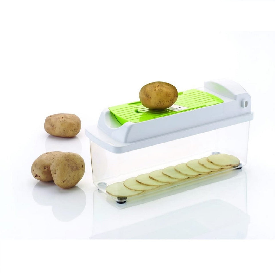Trending Fruit Chipser With 12 Blades + 1 peeler inside, vegetable chopper, vegetable slicer, (GREEN)