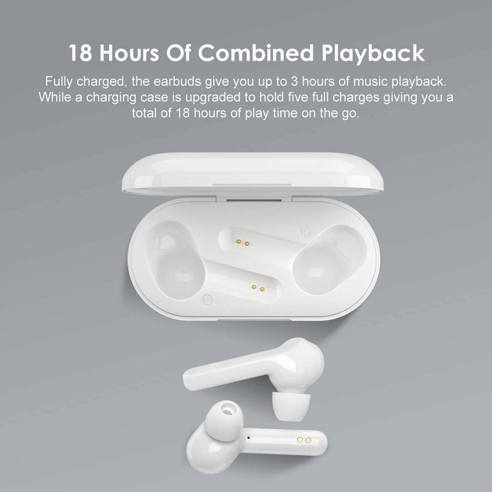 Trending FreePods-Bass Intuitive-Touch-Control Powerful Bass True Wireless Stereo Earbuds TWS Wireless Bluetooth Headphones with Remote Control & Mic (White)