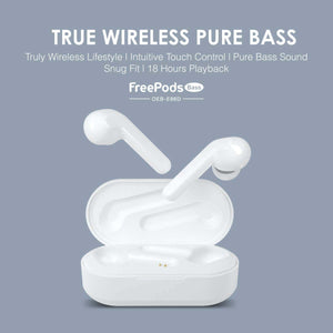 Trending FreePods-Bass Intuitive-Touch-Control Powerful Bass True Wireless Stereo Earbuds TWS Wireless Bluetooth Headphones with Remote Control & Mic (White)