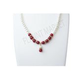 Fashionable Trending Hot Selling Red Round Pearls Set Includes Earrings With Multi Color Stones And Pendant