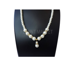 Fashionable Trending Hot Selling White Round Pearls Set Includes Earrings With Multi Color Stones And Pendant