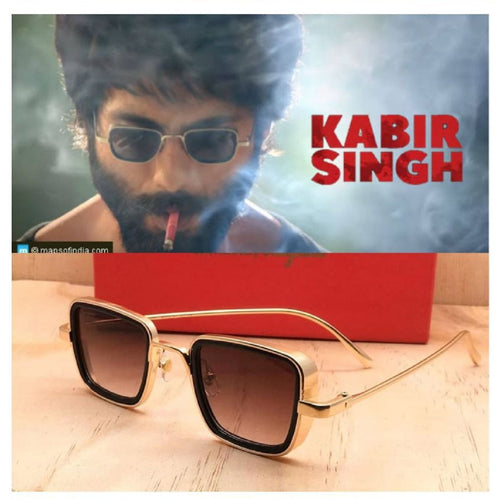 Trending Gold Square Frame Sunglasses Men Kabir Singh Indian Film Trendy Sun Glasses Celebrity Style