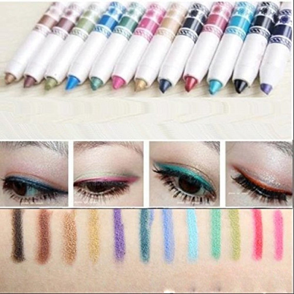 Trending 12PCS/PACK 2 in 1 Eyeliner 12 Colors Lip Pencil Long-lasting Waterproof Makeup Cosmetic Set Eye Liner HOT