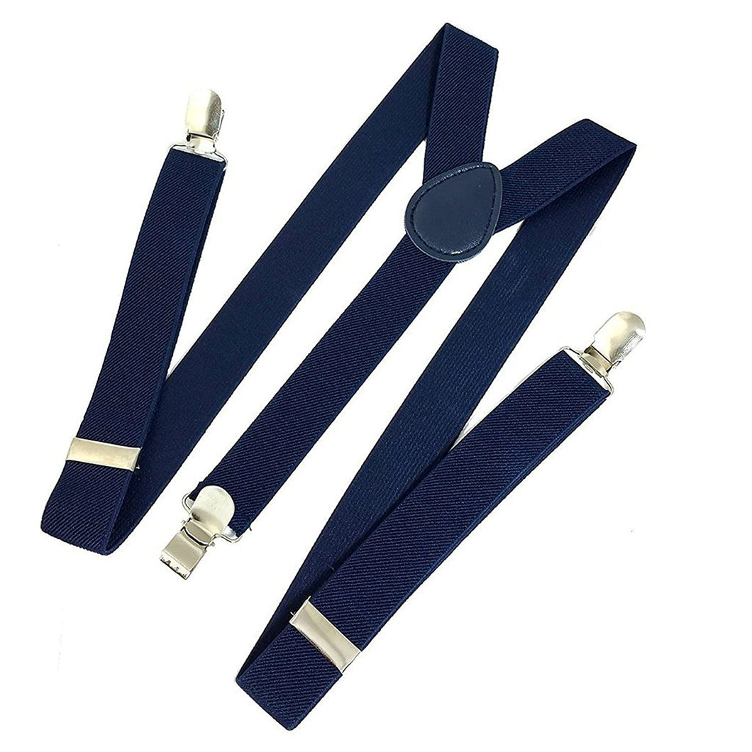 Dark Navy blue color Y-back wedding suspenders for groomsmen and groom, Dark Navy blue color linen braces for men and boys