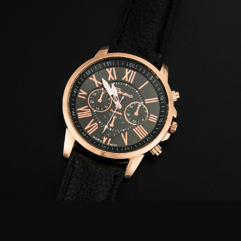 Trending Sale New Style Women Watch Top selling Fashion Popular Quartz Watch  Casual Leather PU Female Girl Lady Round Dial Wrist watch - Black