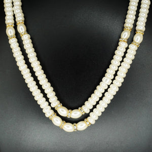Top Quality New Stylish High Trending's Two Layered White Flat Round Shape Pearl Set With Earrings Crystal Stones