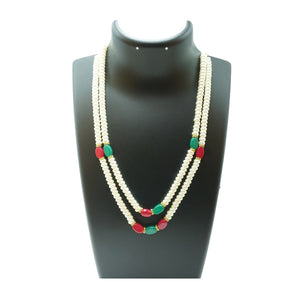 Top Quality New Stylish High Trending's Two Layer Pearl Set Of White Flat Round Pearl With Ruby And Emerald Together With Earrings Beautifully Crafted