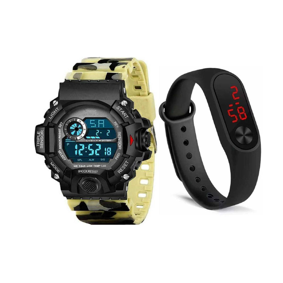 Combo of Sport Band M2 and Yellow Watches Silicone Strap Waterproof LED Digital Watch For Kid Children Student Girl Boy Wristwatch Clock Watches Men Digital Watch Sport Watch 50M Waterproof Auto Date Digital Military Watches Mens Sport Mens Watch