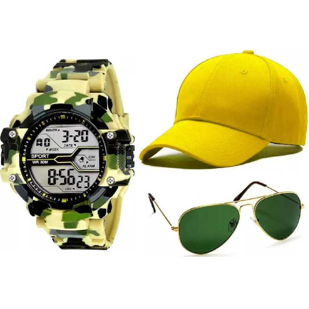 Fashion Waterproof Men's Boy LCD Digital Stopwatch Date Rubber Sport Wrist Watch & Yellow Bases Solid Color Baseball Cap Snapback Caps Hats Fitted Casual Hats For Men Women Unisex Sunglasses Women Brand Designer Sun Glasses for Men Sunglass Female
