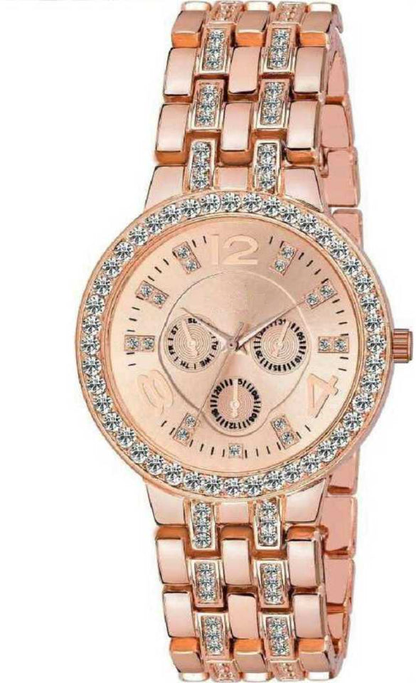 Design Women Watches 2021 Fashion Rose Gold Dial Stainless Steel Band Quartz Wrist Watch Gifts Luxury Fashion Rhinestone Stainless steel Fake Three Eyes Quartz Women watch Gift for lady Analog Watch