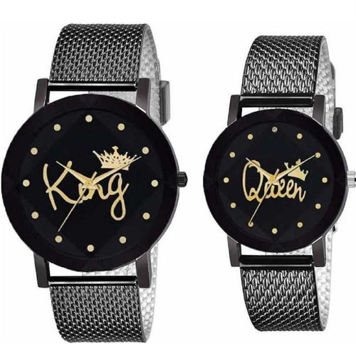 Trending High Quality Fashion King Queen Couple Printed Dial Analog Watch